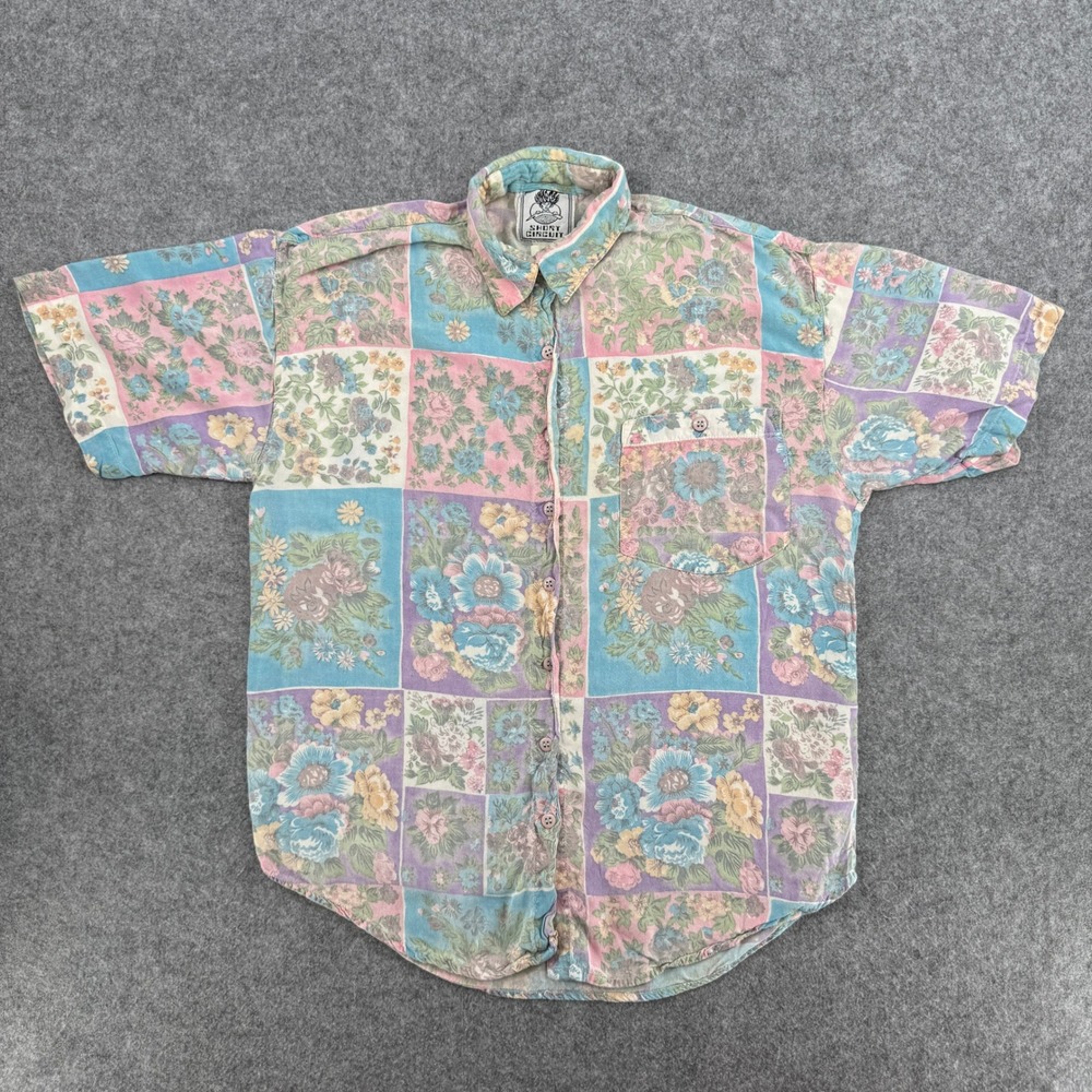 Vintage Short Circuit Shirt Womens M Multicolor Patchwork Floral Rayon